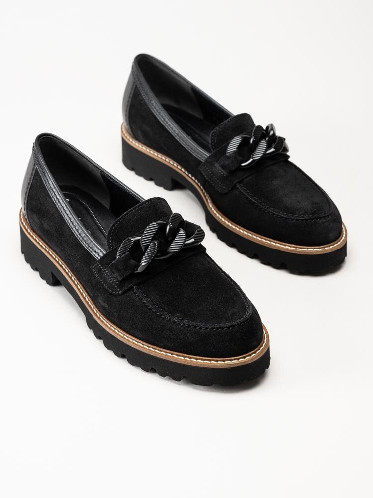 Gabor - Rollingsoft - Svarta loafers i mocka