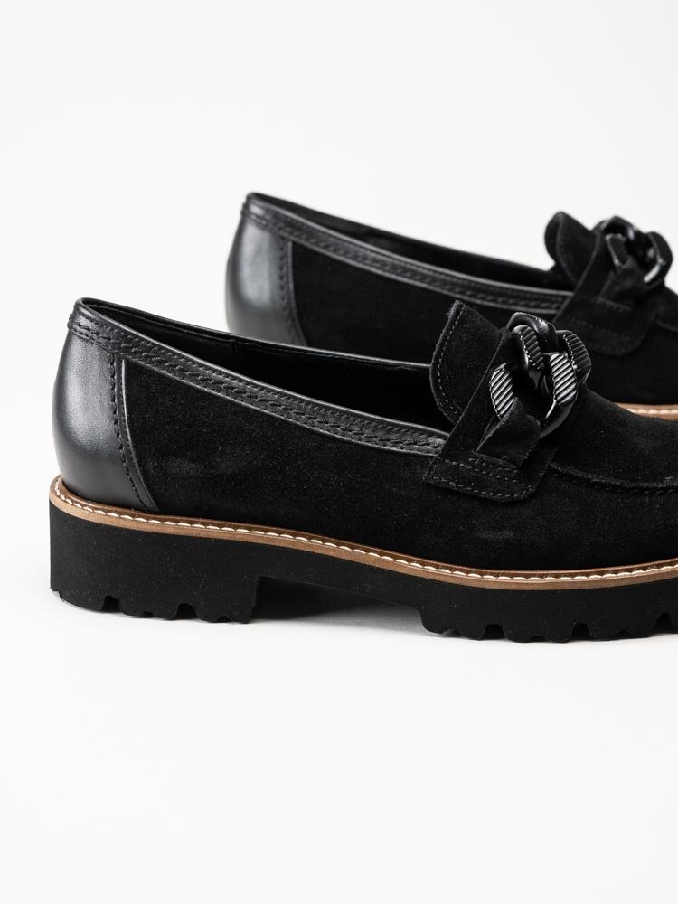 Gabor - Rollingsoft - Svarta loafers i mocka