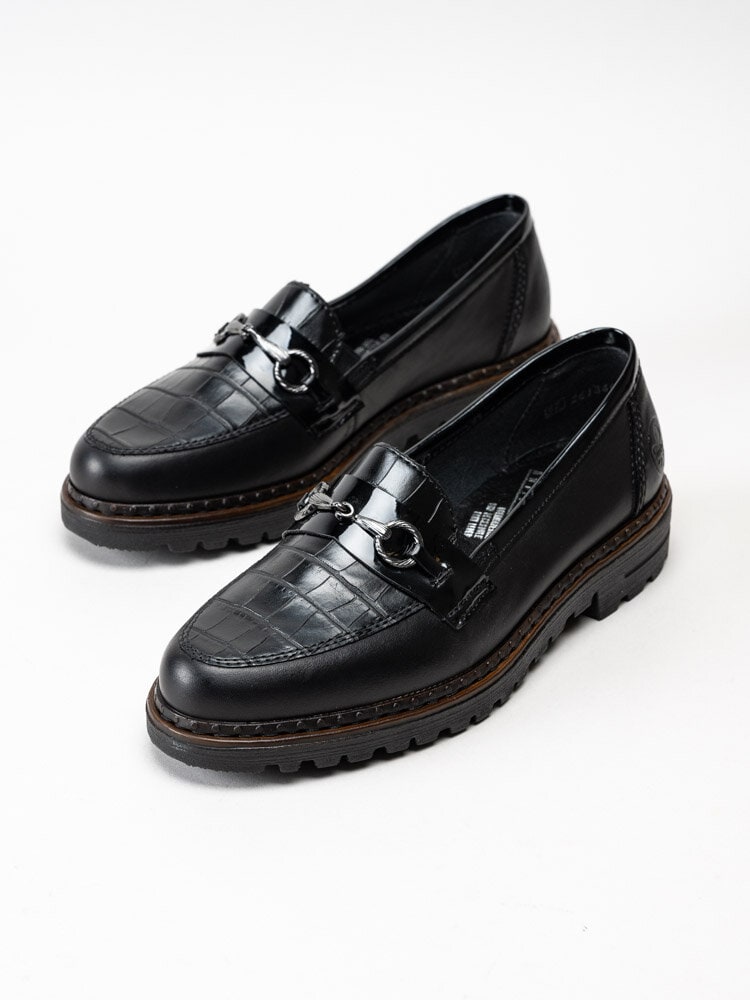 Rieker - Svarta loafers med krokomönster