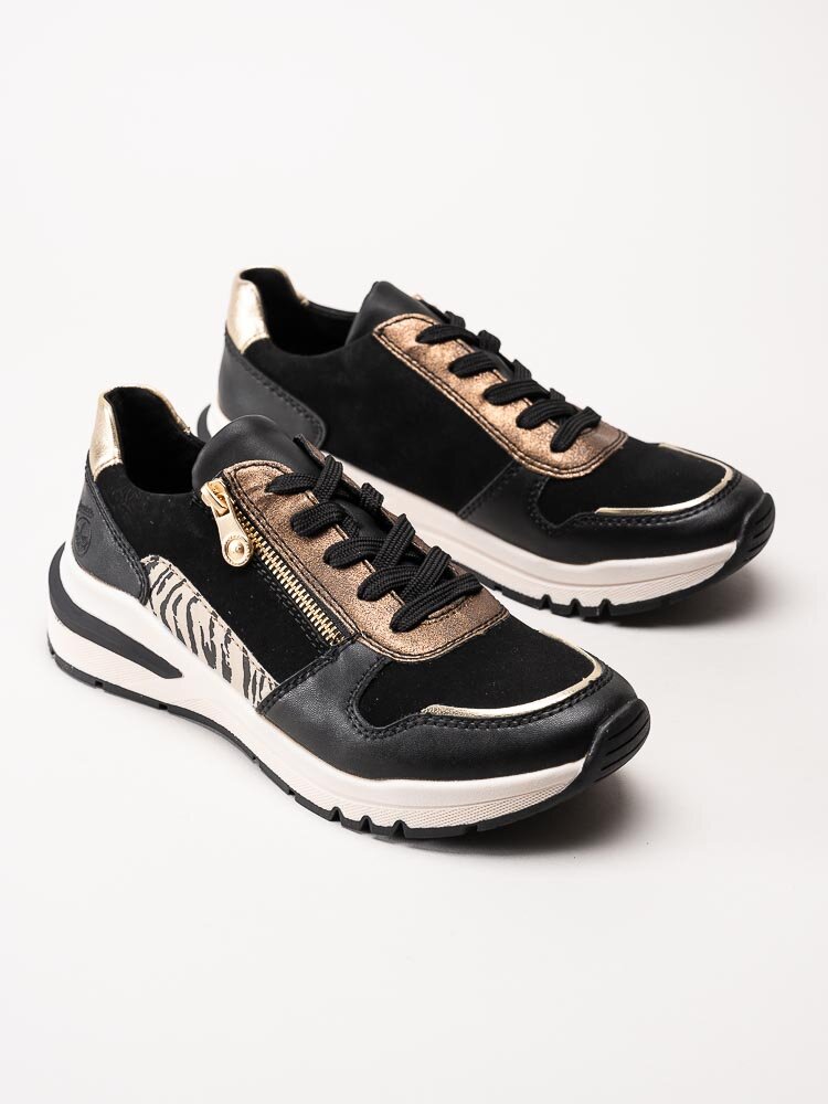 Rieker - Svarta promenadskor metallic och zebra detaljer