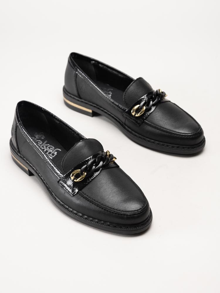 Rieker - Svarta loafers i skinn