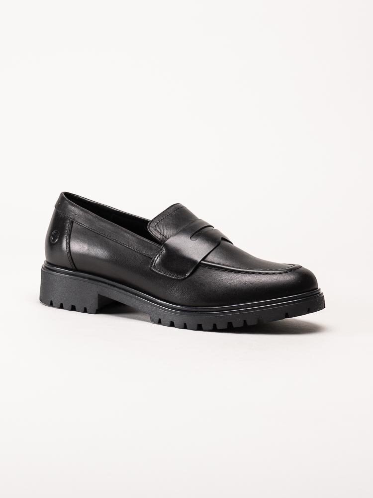 Tamaris - Svarta loafers i skinn