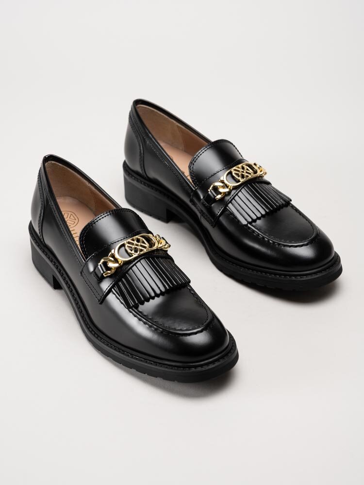 Unisa - Elma_F23_Siv - Svarta loafers i polidoskinn