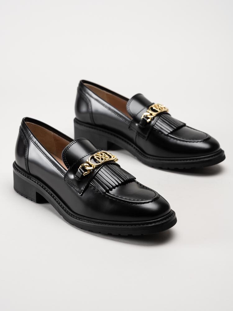 Unisa - Elma_F23_Siv - Svarta loafers i polidoskinn