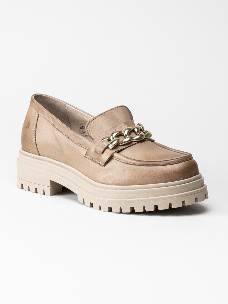 Rosa Negra - Beige loafers i skinn med dekorlänk