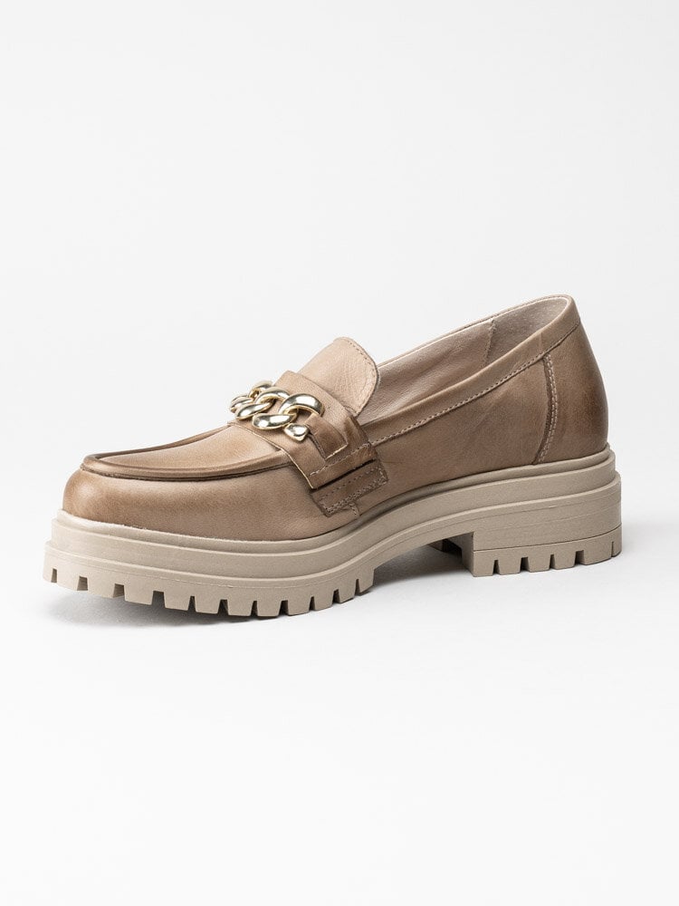 Rosa Negra - Beige loafers i skinn med dekorlänk