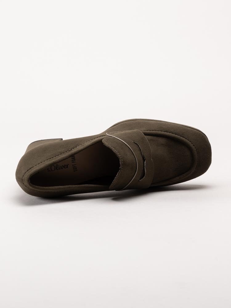 S.Oliver - Gröna högklackade loafers i textil