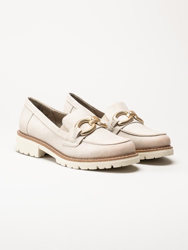 Jana - Beige loafers med guldfärgad länk