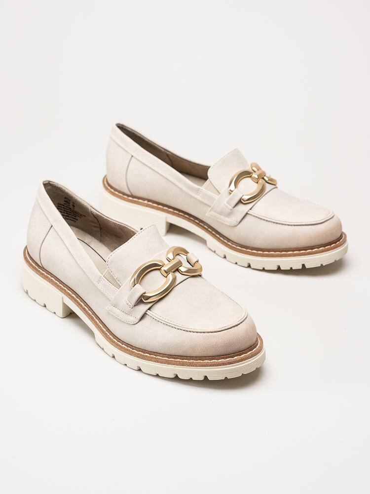 Jana - Beige loafers med guldfärgad länk