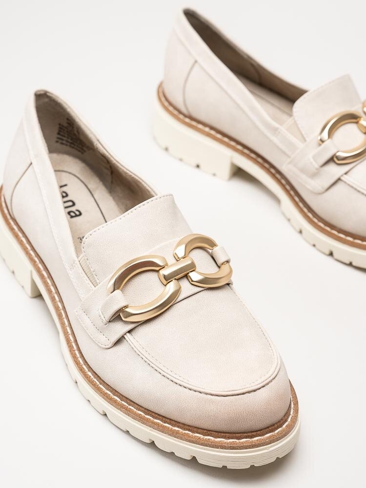 Jana - Beige loafers med guldfärgad länk