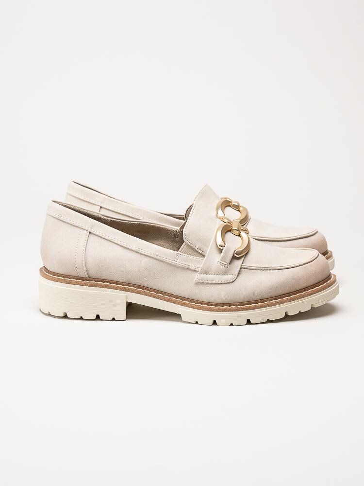 Jana - Beige loafers med guldfärgad länk