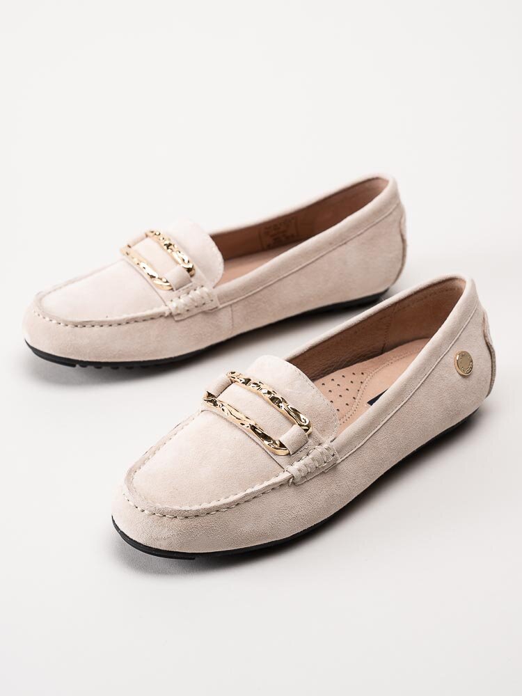 Novita - Parma Flat - Beige loafers med guldfärgat spänne