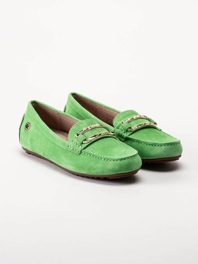 Novita - Parma Flat - Gröna loafers med guldfärgat spänne
