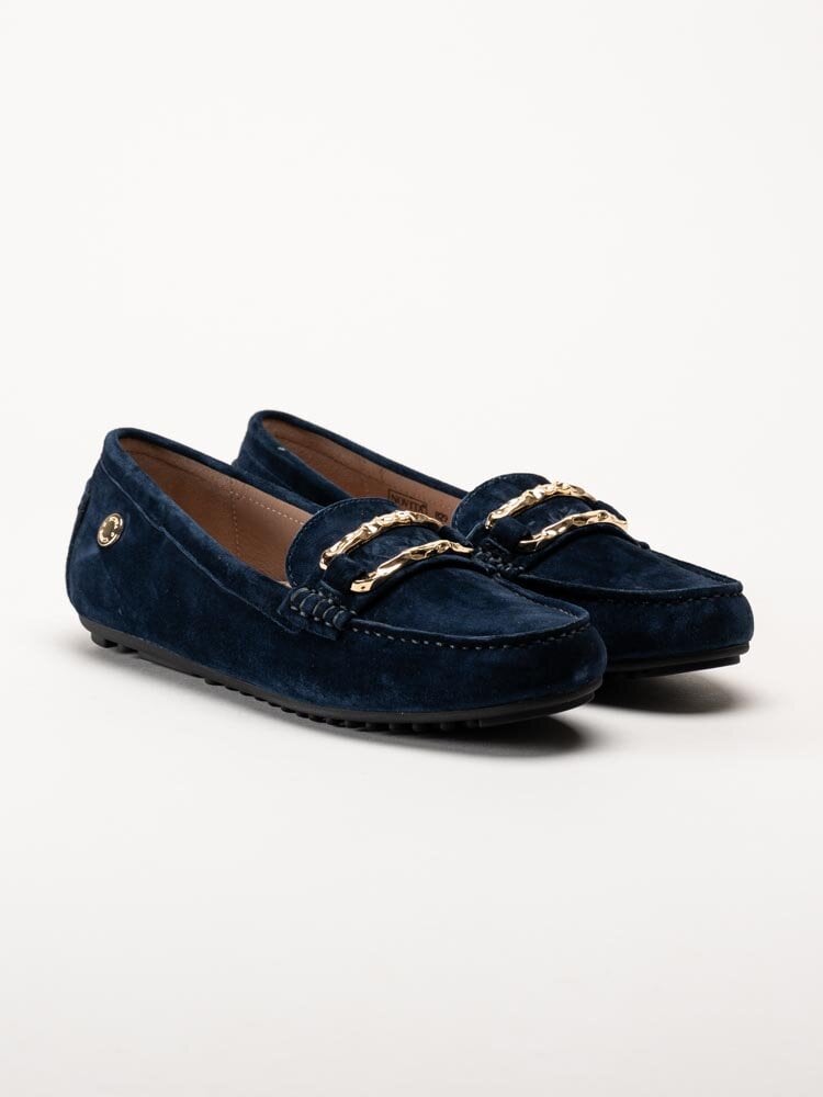 Novita - Parma Flat - Mörkblå loafers med guldfärgat spänne