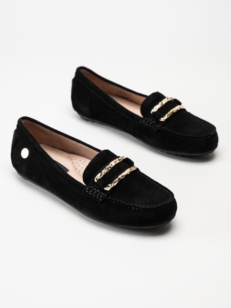 Novita - Parma Flat - Svarta loafers med guldfärgat spänne