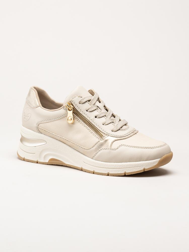 Rieker - Beige kilklackade sneakers i skinn