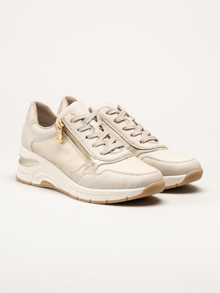 Rieker - Beige kilklackade sneakers i skinn