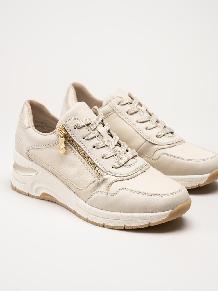 Rieker - Beige kilklackade sneakers i skinn