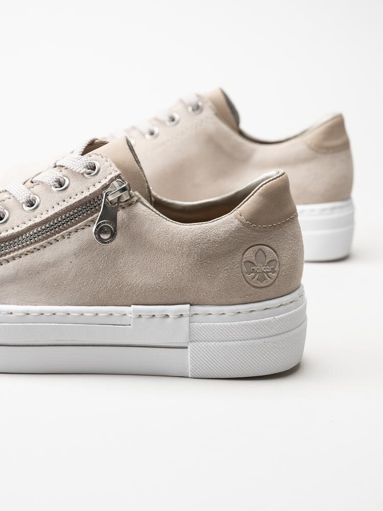 Rieker - Beige platåsneaker i mocka