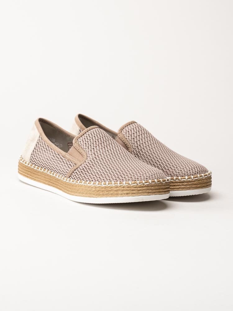 Rieker - Beige slip on skor i textil