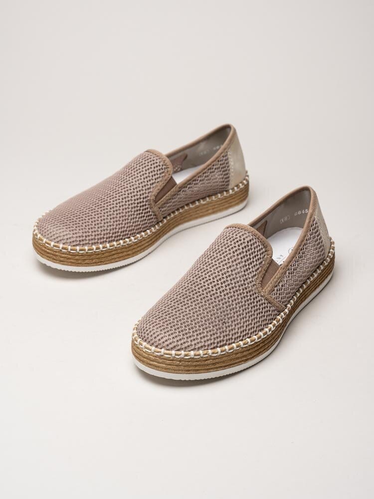 Rieker - Beige slip on skor i textil