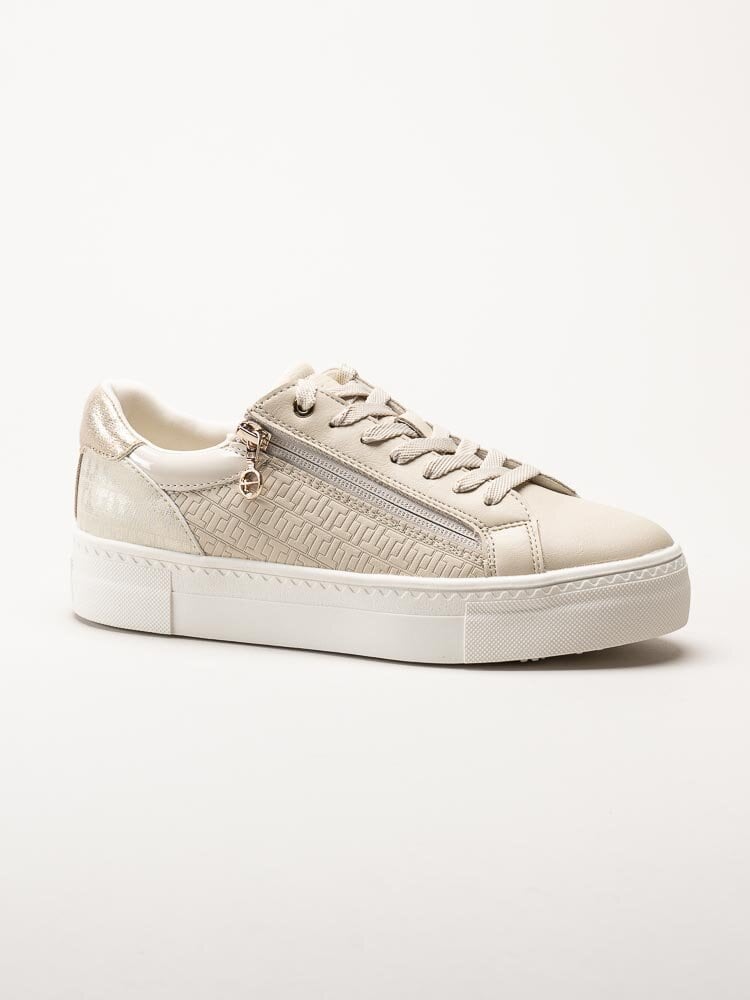 Tamaris - Beige sneakers i skinnimitation