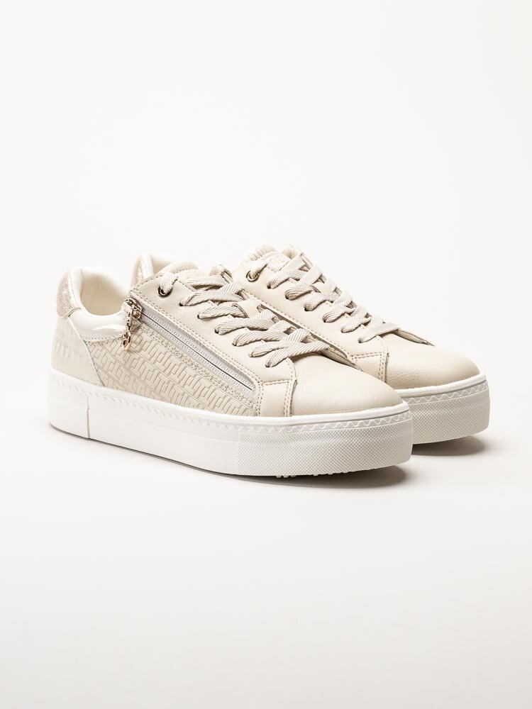 Tamaris - Beige sneakers i skinnimitation