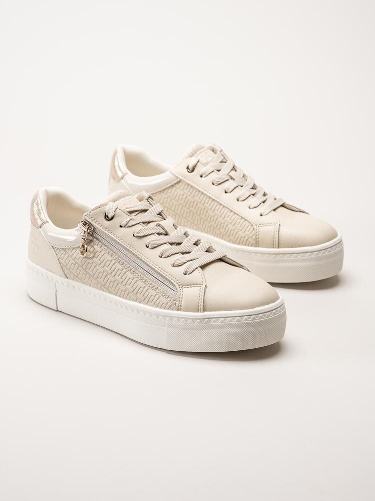 Tamaris - Beige sneakers i skinnimitation