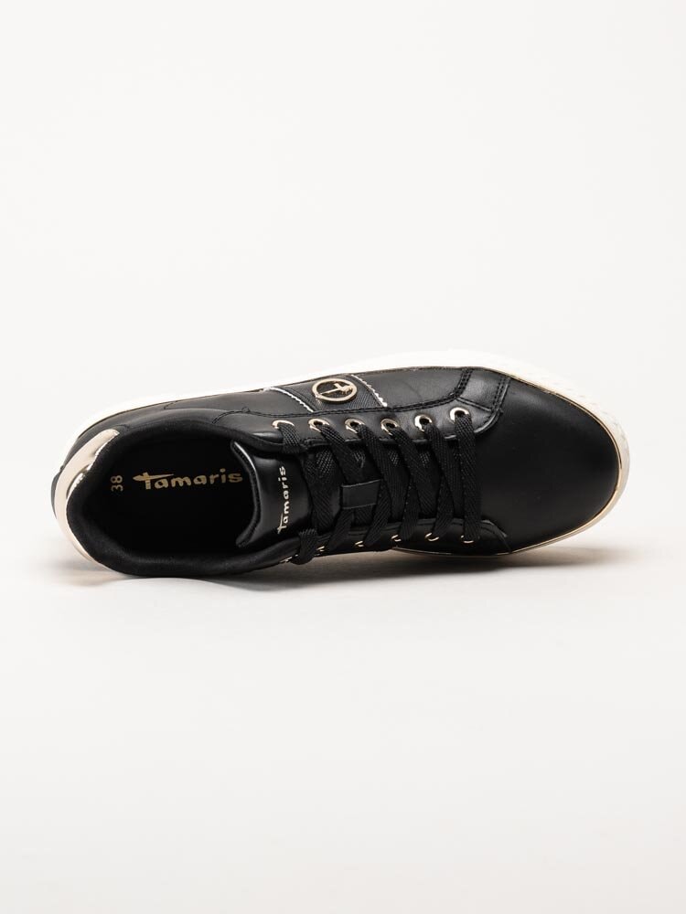 Tamaris - Svarta sneakers i skinn