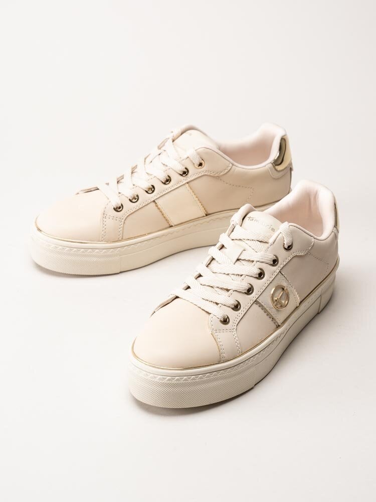 Tamaris - Beige sneakers i skinn