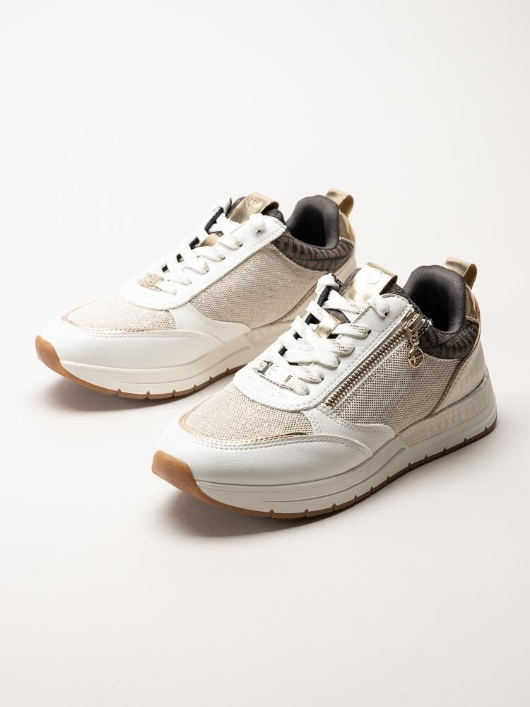 Tamaris - Beige sneakers i skinnimitation