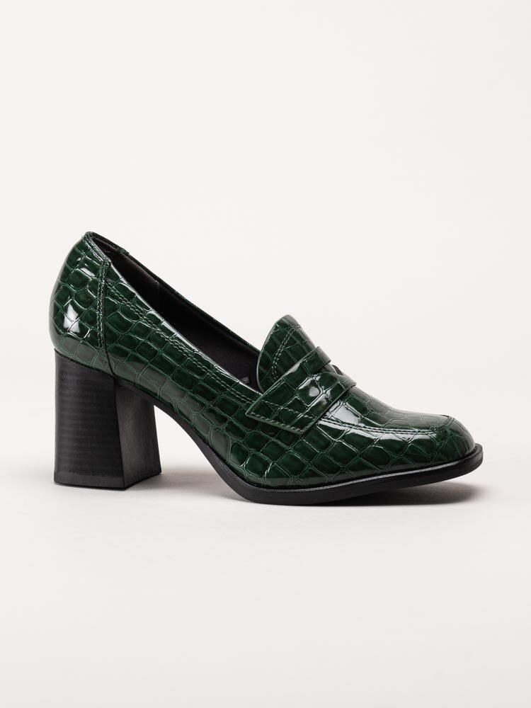 Tamaris - Gröna högklackade loafers i krokomönster