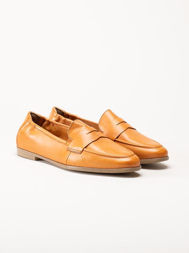 Tamaris - Orange pennyloafers i skinn