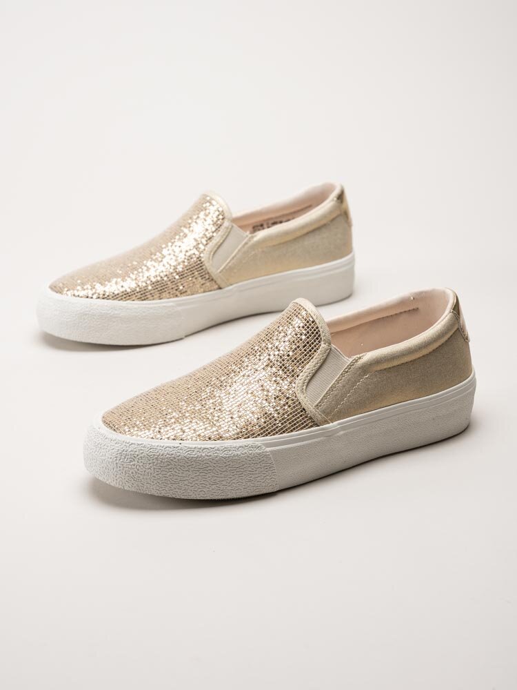 Tamaris - Guldglittriga slip on skor