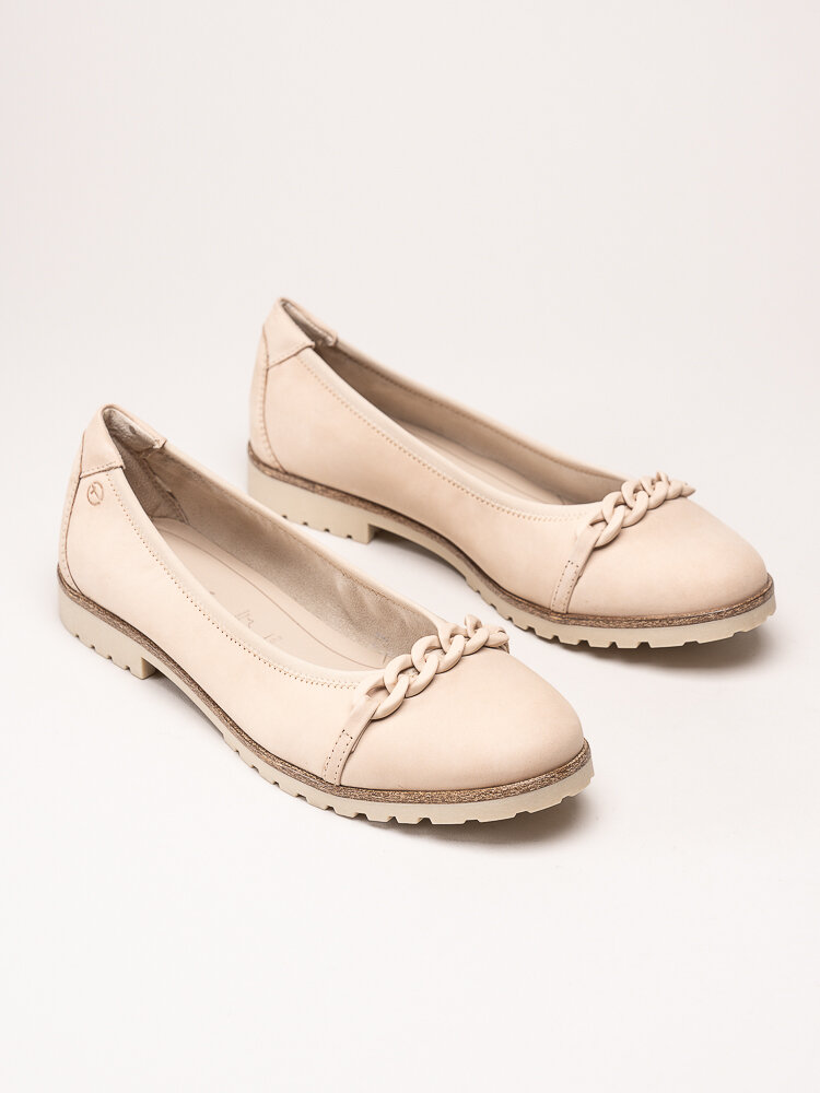 Tamaris - Ljusbeige ballerinaskor i nubuck