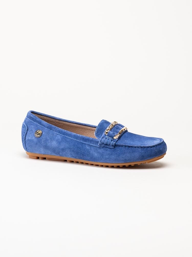 Novita - Parma Flat - Blå loafers med guldfärgat spänne