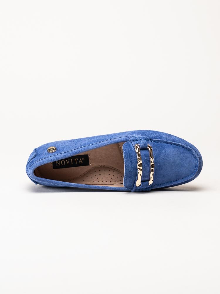 Novita - Parma Flat - Blå loafers med guldfärgat spänne