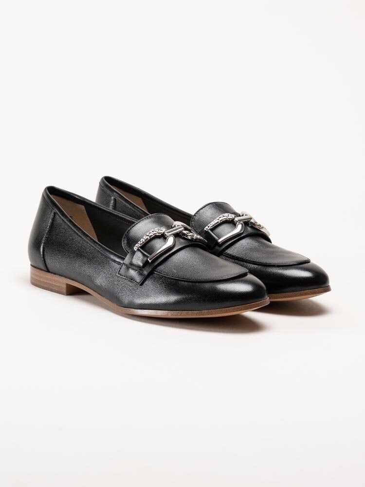 Caprice - Svarta loafers i skinn