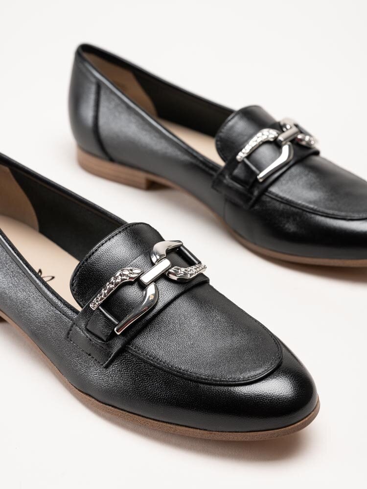 Caprice - Svarta loafers i skinn