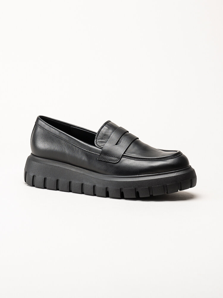 Gabor - Svarta platåloafers i skinn