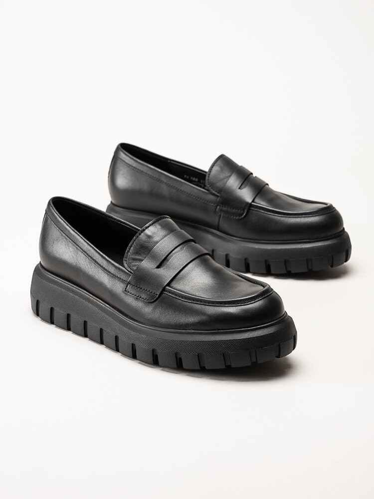 Gabor - Svarta platåloafers i skinn