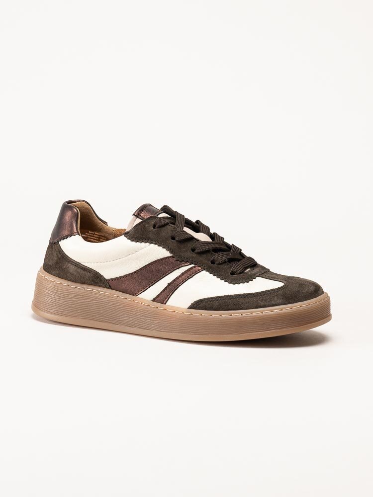 Gabor - Vitbruna sneakers i skinn och mocka