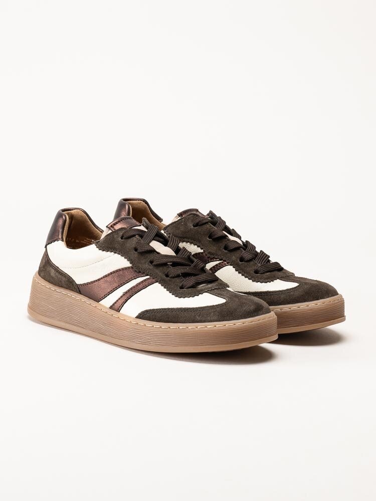 Gabor - Vitbruna sneakers i skinn och mocka