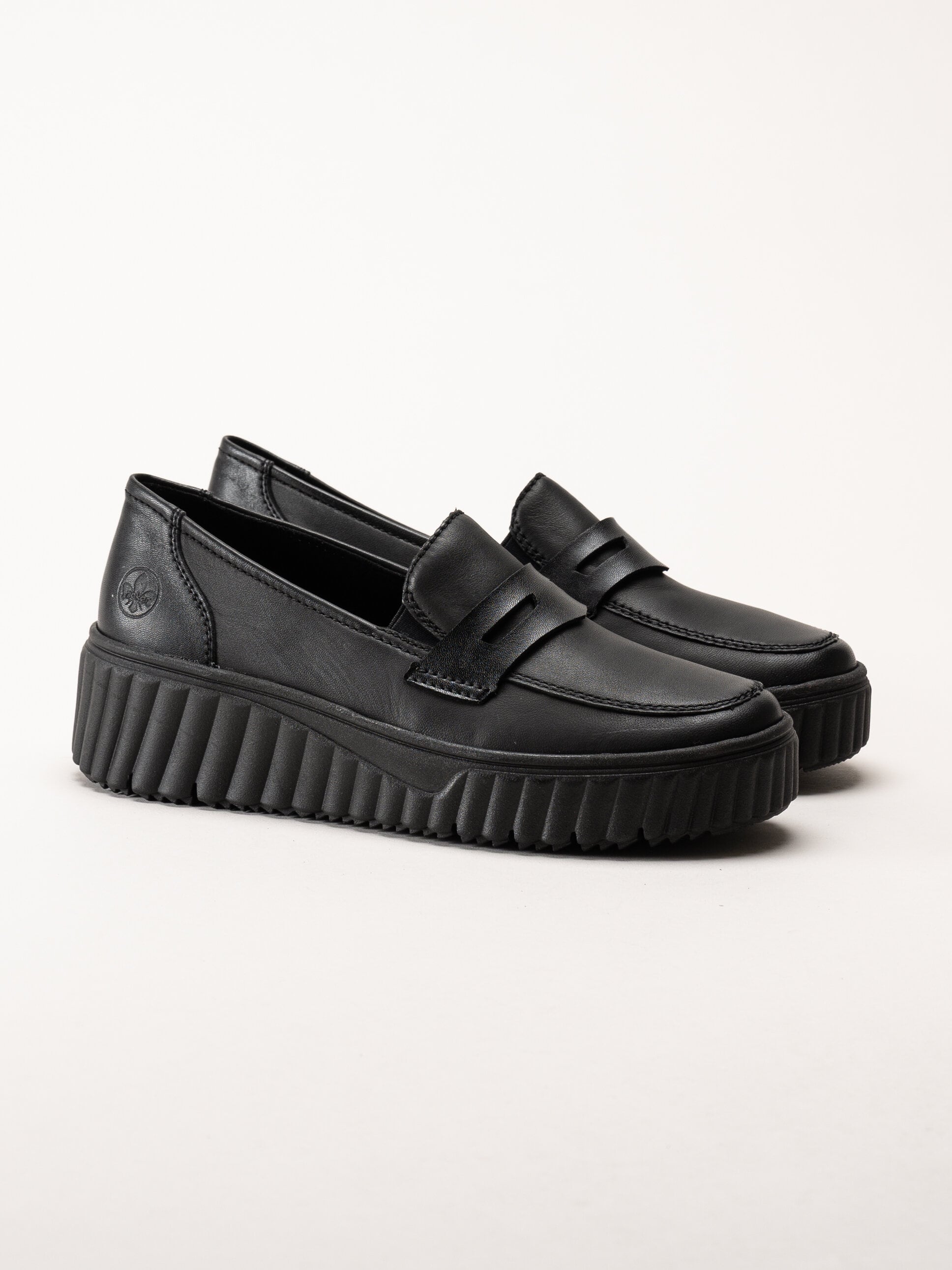 Rieker - Svarta loafers i skinn