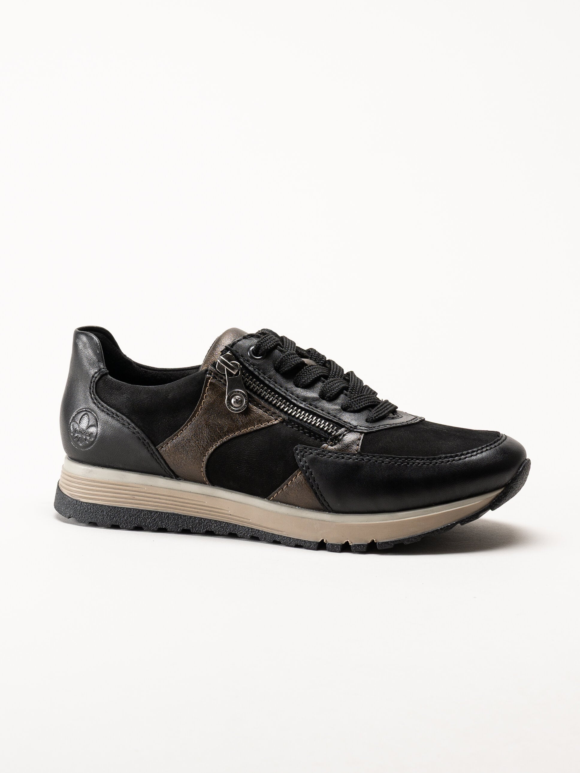 Rieker - Svarta sneakers i nubuck och skinn