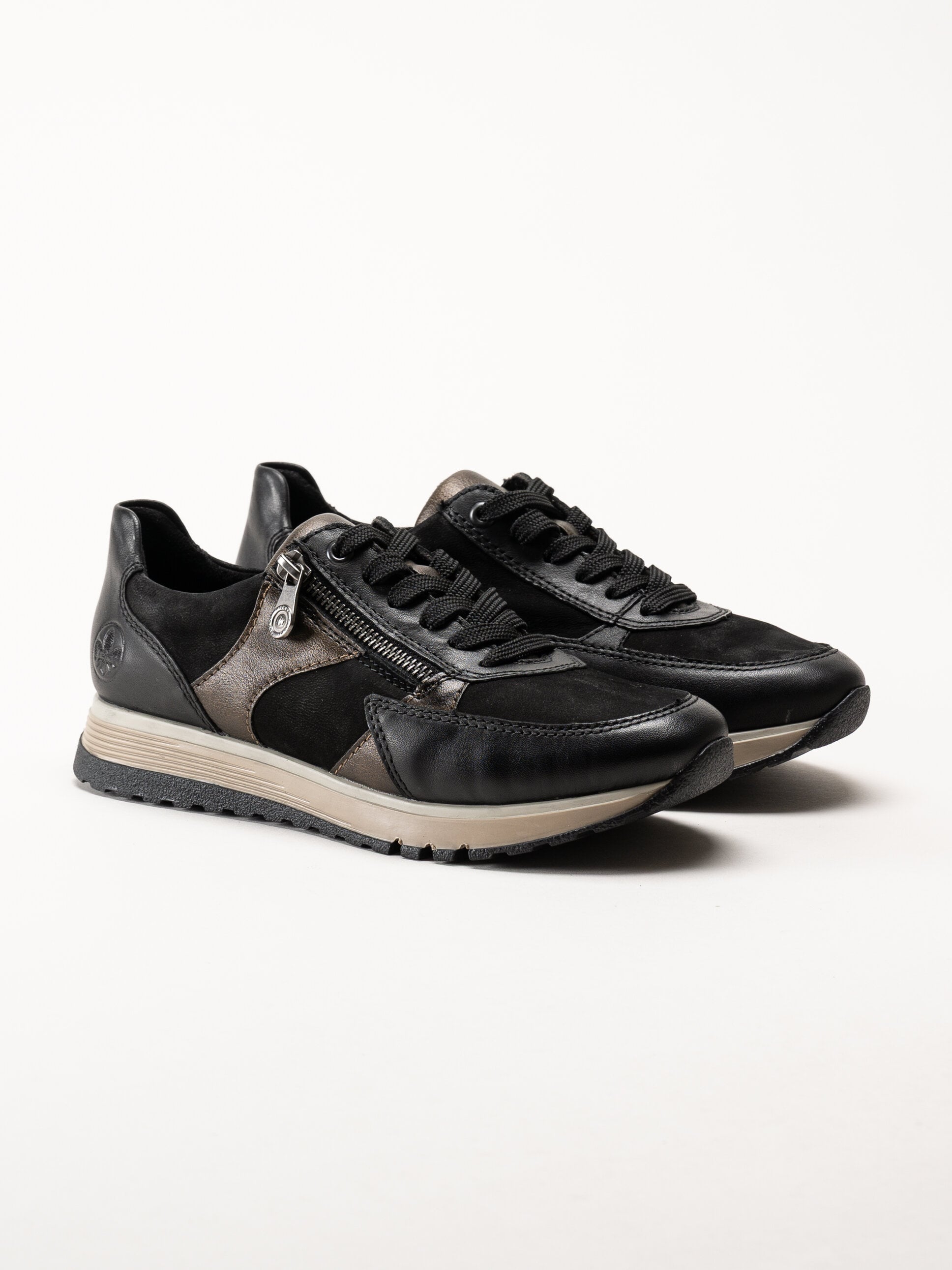 Rieker - Svarta sneakers i nubuck och skinn