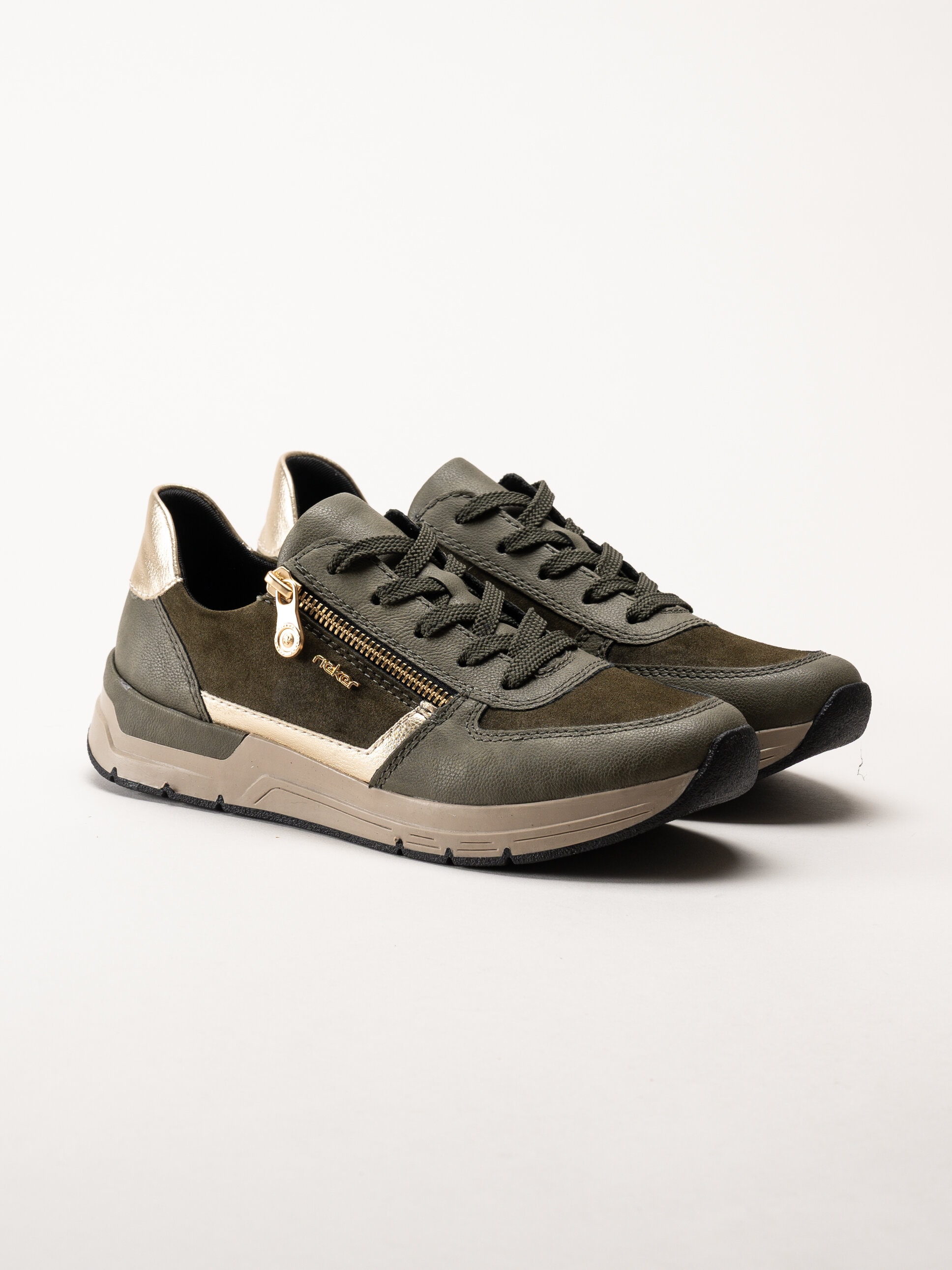 Rieker - Gröna sneakers med gulddetaljer