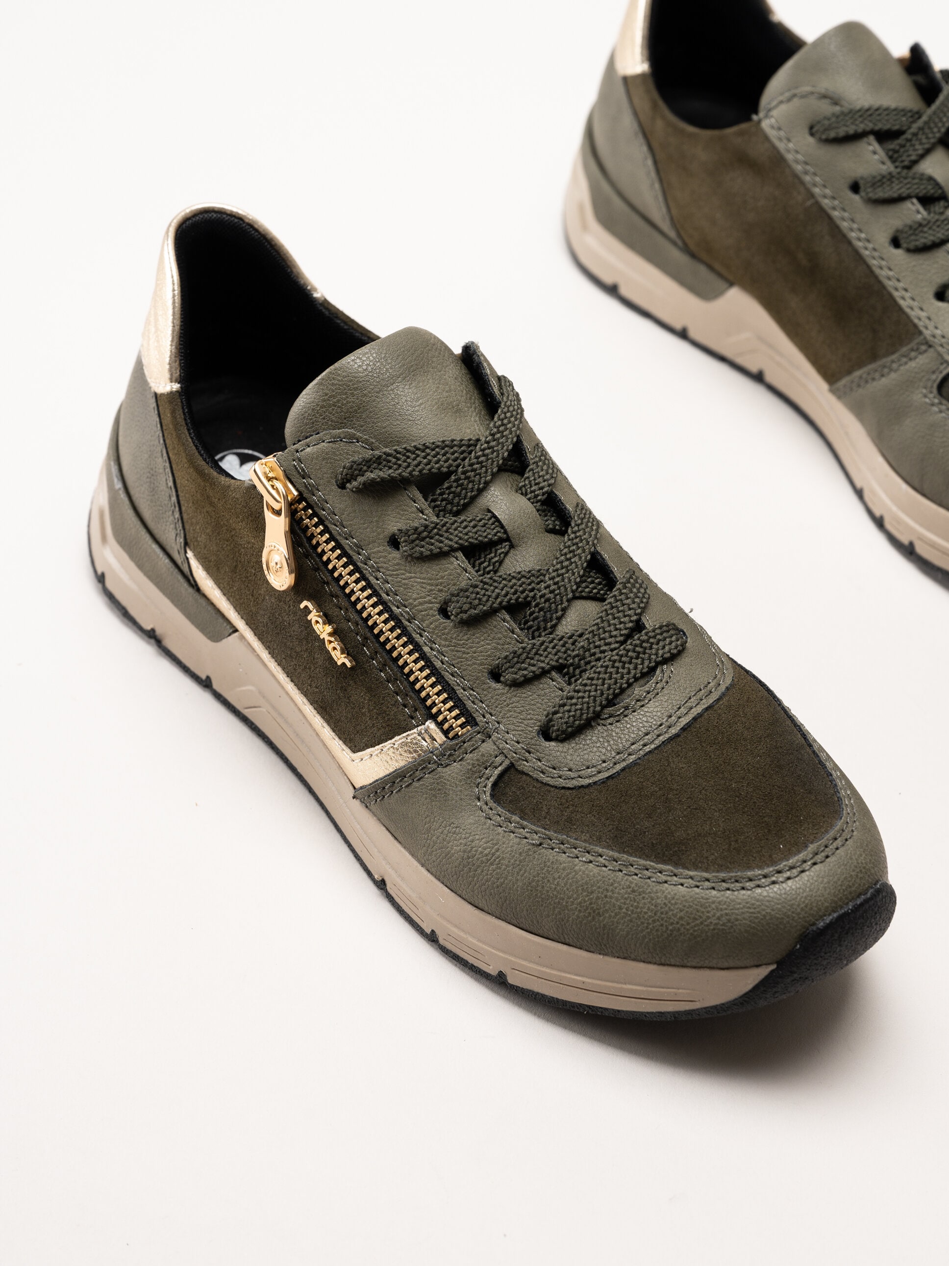 Rieker - Gröna sneakers med gulddetaljer