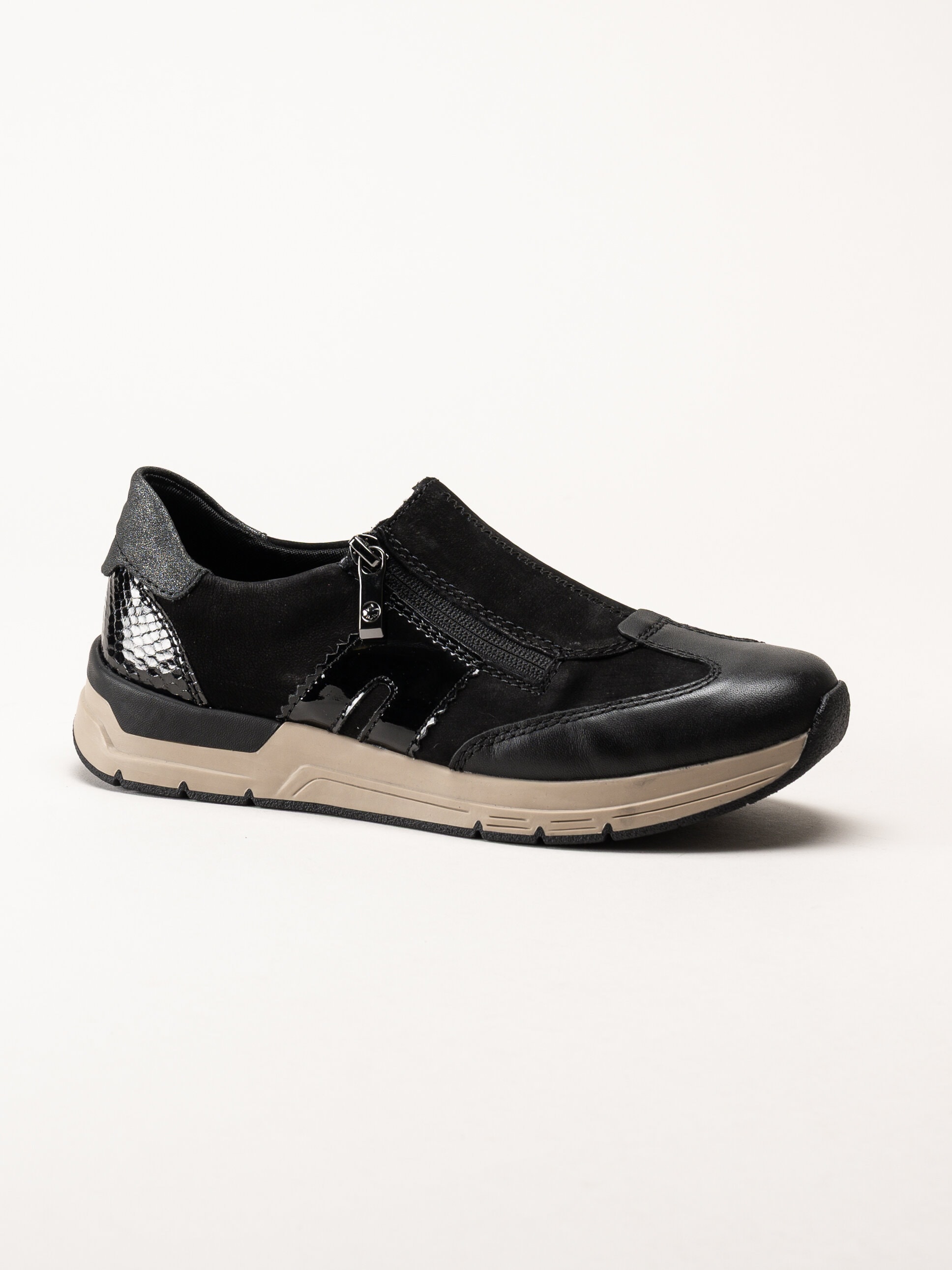 Rieker - Svarta promenadsneakers i nubuck och skinn