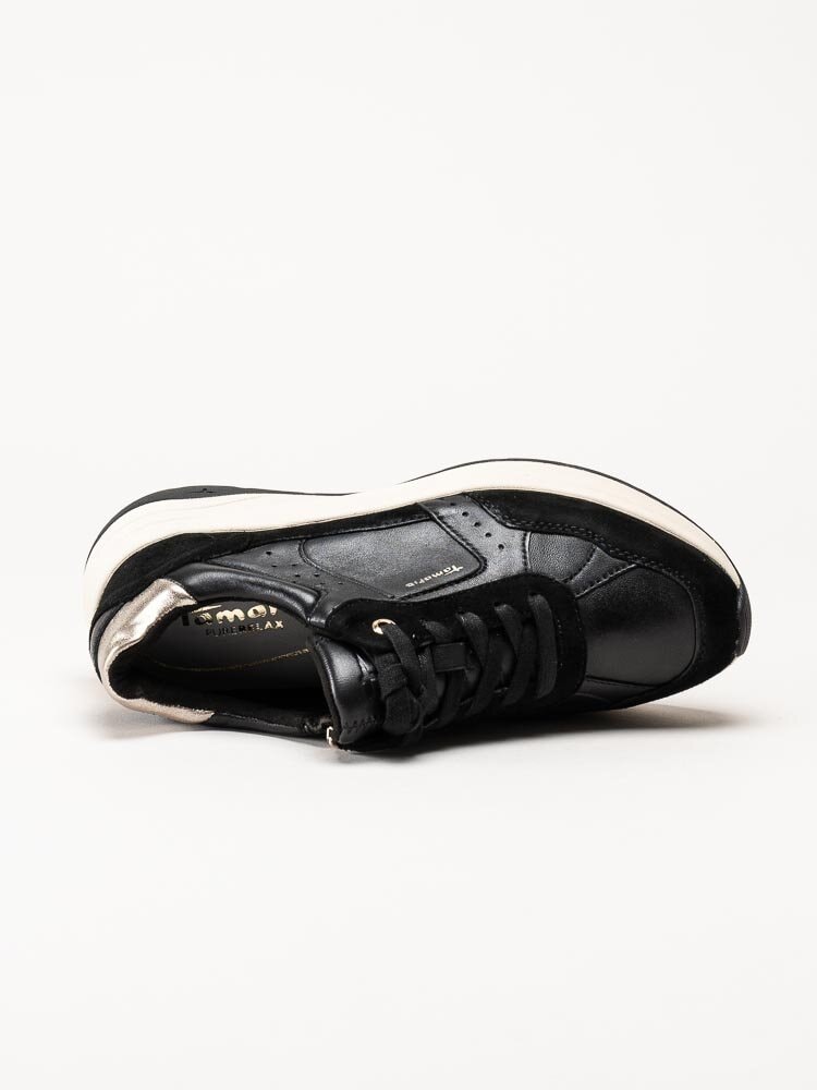 Tamaris - Svarta sneakers i skinn